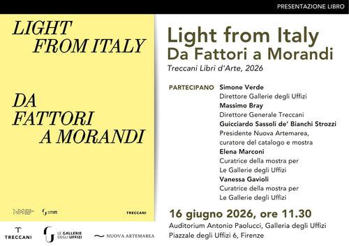 Locandina della presentazione del catalogo «Light from Italy. Da Fattori a Morandi» agli Uffizi