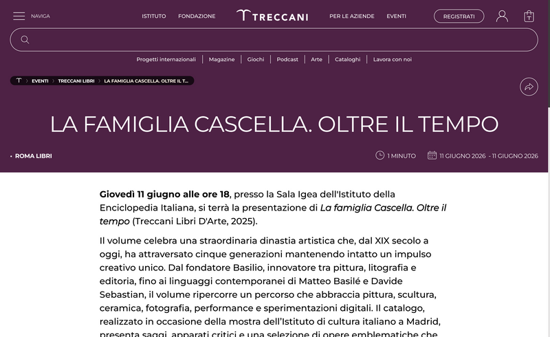 La famiglia Cascella. Oltre il tempo - sede Treccani
